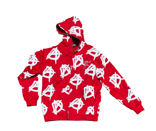 RED DA FULL PRINTED ZIP UP